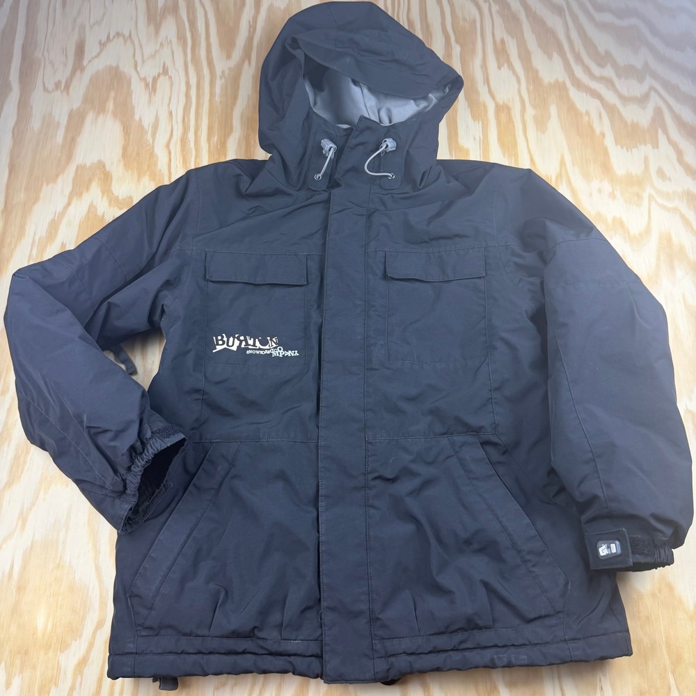 Y2K Burton Kids Snowboard Jacket Black Hooded Quilted Lined Winter Coat Large